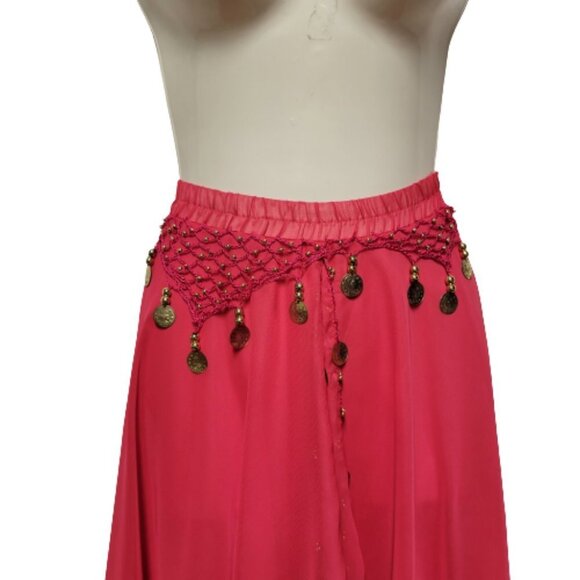 Fuchsia Pink Belly Dance Performance Costume Sequin Beaded Skirt Elastic Waist - Picture 2 of 4